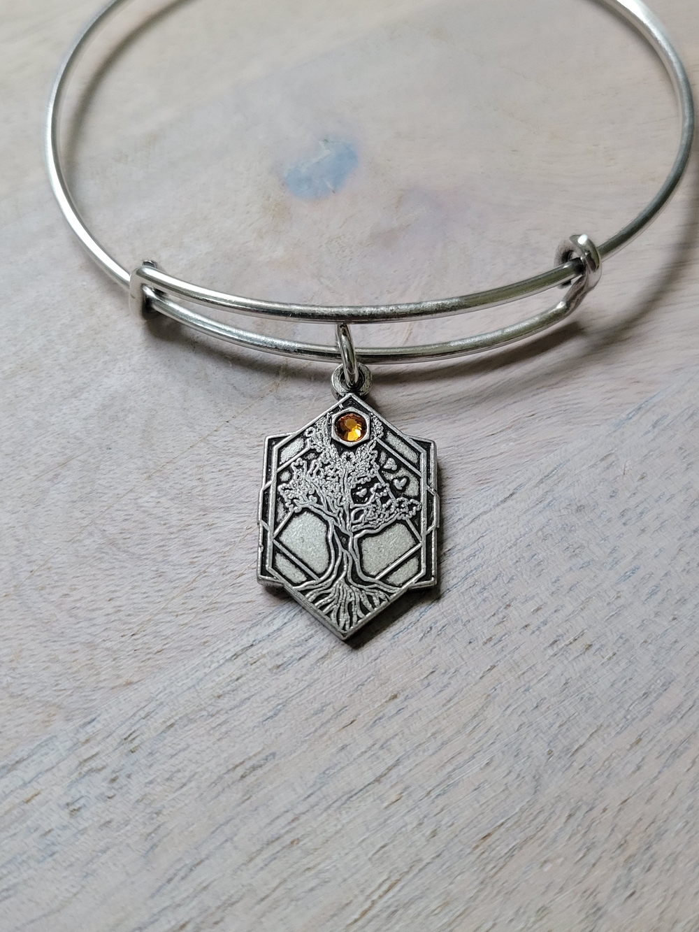 Alex and Ani Silver Tree of Life Charm Bangle with Amber Accent